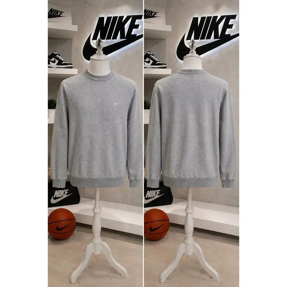Nike Gray Embossed Crewneck Sweatshirt Small Swoosh Pullover Size S